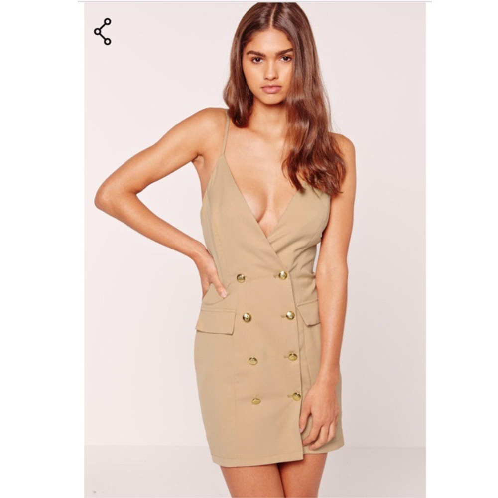 Missguided Strappy Gold Button Tux Bodycon Dress